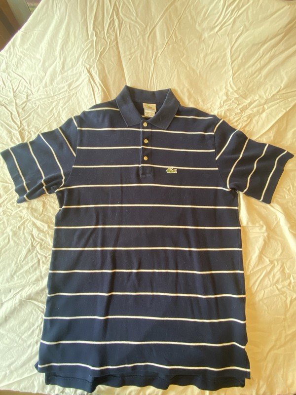 Lacoste Polo Shirt Men Size 6 Blue Striped Short Sleeve Golf Crocodile Logo