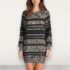 3.1 Phillip Lim Size XS Long Sleeve Sweater Dress Black Gray Stripe Mini Comfy