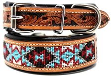 Challenger Made 100% Cow Leather Hand Tooled Puppy Dog Collar Adjustable Padded