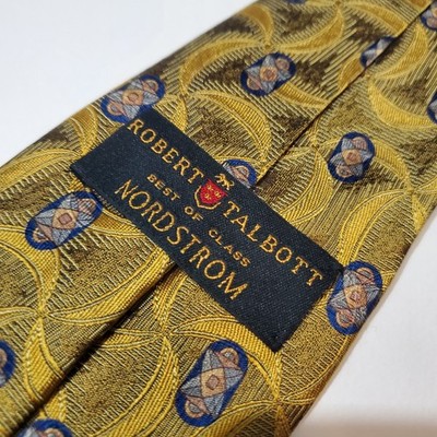 ROBERT TALBOTT Best of Class Nordstrom USA 100% Silk Neck Tie Yellow Geometric