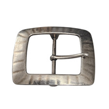 Vintage Hammered Silver Tone Belt Buckle Rectangular Scalloped Edge 2.75"
