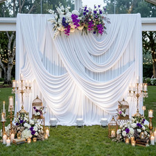 40Ftx14Ft White Backdrop Curtains for Wedding Party, Birthday and Labor Day