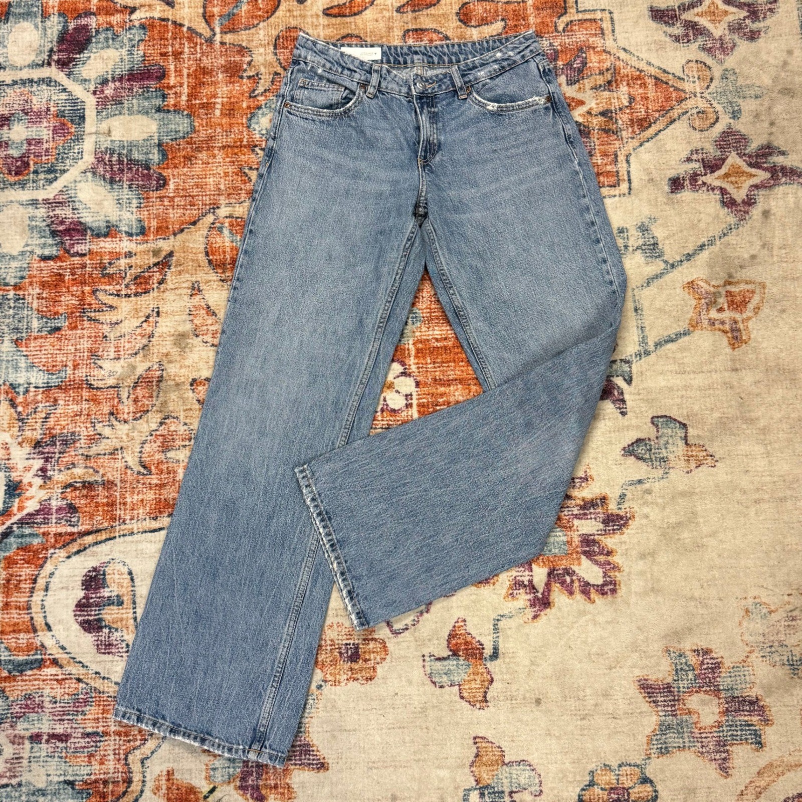 Zara Light Blue Wash Straight Leg 100% Cotton Denim Jeans Womens Size 6 4365/030 thumbnail 2