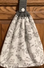 Double hanging kitchen towel bird flowers crocheted gray top
