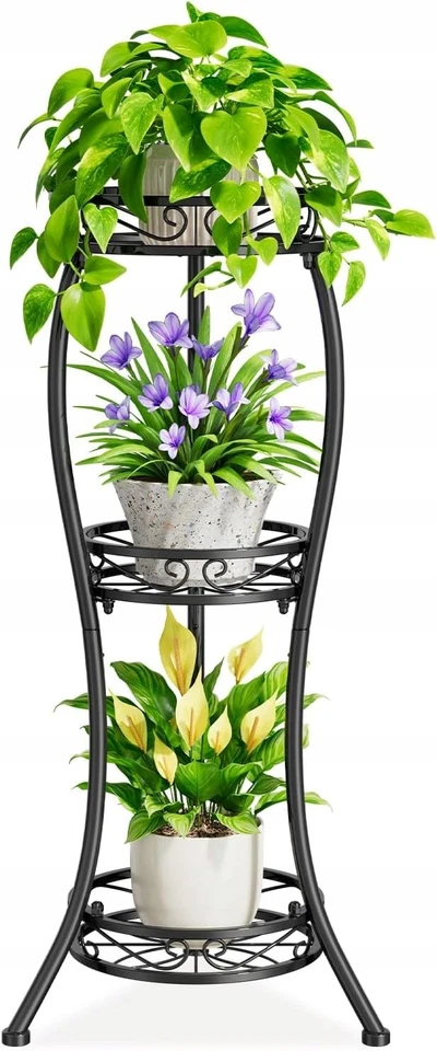 Étagère Plantes Métal Noir 3 Niveaux Support Fleurs Jardin Intérieur 86 cm - Photo 2/4
