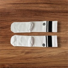 Lululemon Daily Essential Crew Socks White Black Stripe Crew NWOT One Pair M/L