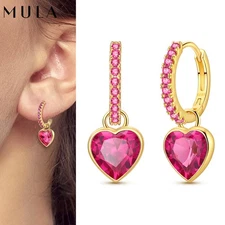 MULA European Golden Rose Heart Hoop Earrings 925 Sterling Silver Women Jewelry
