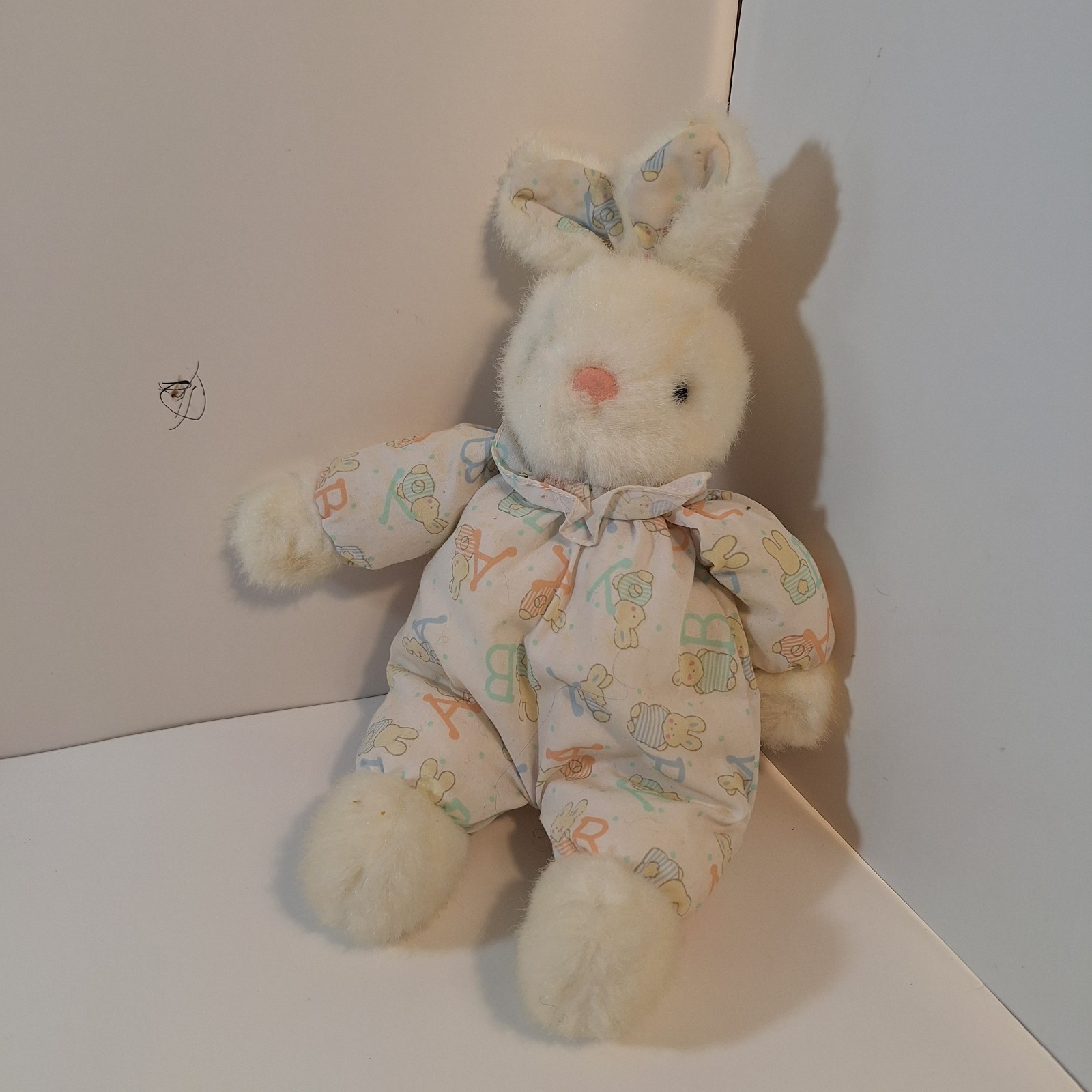 Carters Prestige Bunny Rabbit Plush Baby outfit PJs lovey rattle white 12