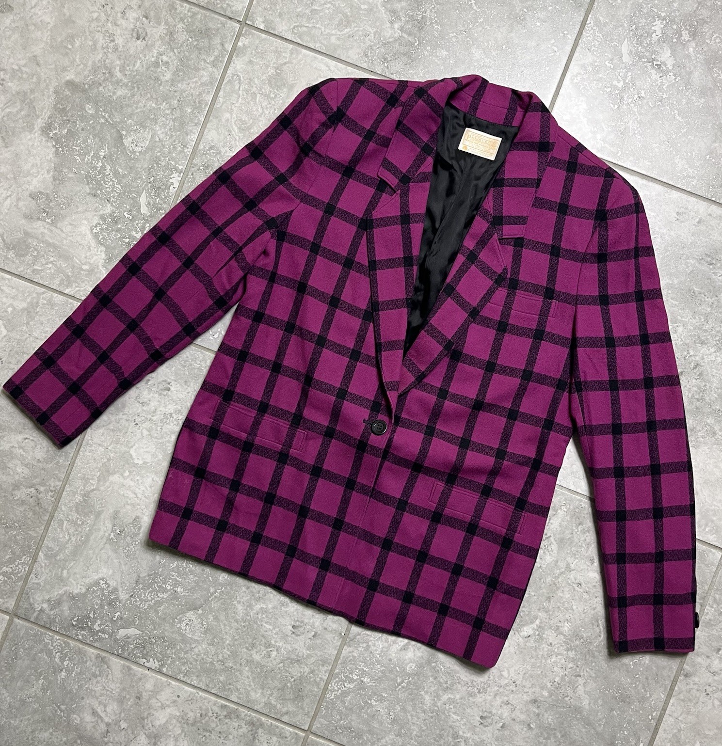 Pendleton VTG Button Virgin Wool Blazer Plaid Bla… - image 4