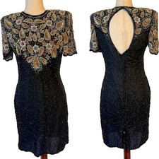 Laurence Kazar Vintage 80's Beaded Silk Special Occasion Dress Women's M Petite