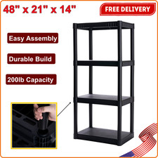 4-Shelf Standard Duty Plastic Storage Shelves, 48" x 21" x 14", 200lb Capacity