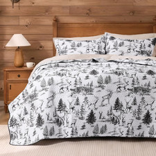 Rustic Queen Quilt Bedding Set, Christmas Lightweight Reversible Cabin Deer Beds