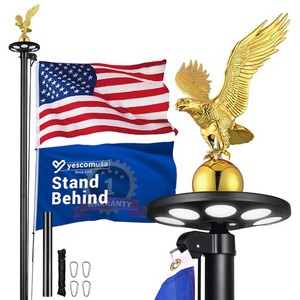Yescom 20ft 13 Gauge Sectional Flag Pole Kit with Solar Light US Flag Gold Eagle
