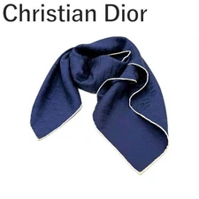 Christian Dior Scarf Logo Pattern Large 30.7in Navy Ivory Very Good Condition