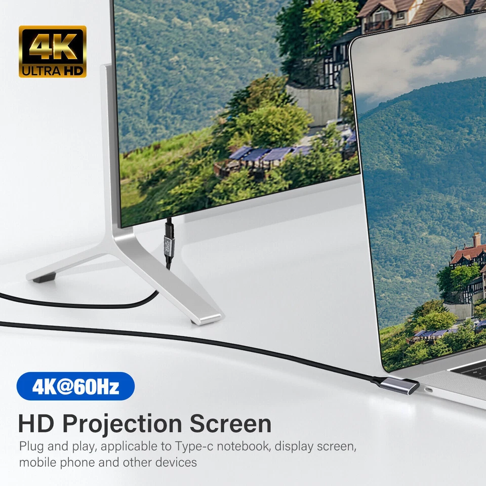 100W 5A PD USB 3.1 90 Degree Type C Braided Cable Data Fast Charging Cord Lead - Image 3 of 4