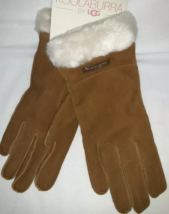 NWT KOOLABURRA BY UGG SUEDE GLOVES SIZE Medium Faux Fur Lining Chestnut Brown
