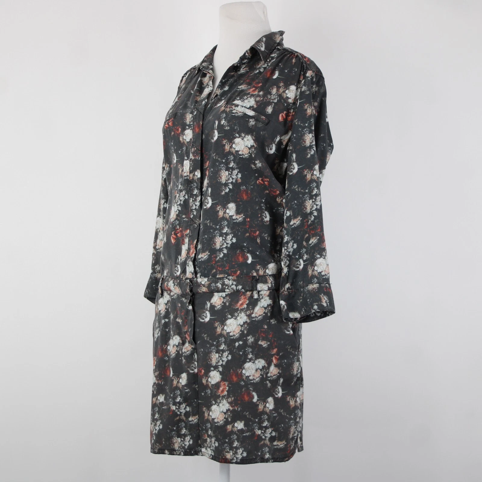 VETEMENTS Abito Etienne Marcel Tg L Antracite Multicolore Floreale Collo 100% Lyocell