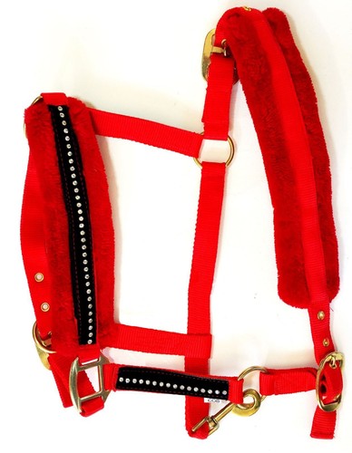 Horse Head collar Equestrian Faux Fleece Horse Pony Adjustable Diamond Collar - Picture 15 of 17
