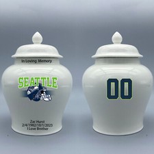 Ceramic Medium Urn for Seattle Seahawks Football Theme, Custom Text  Number
