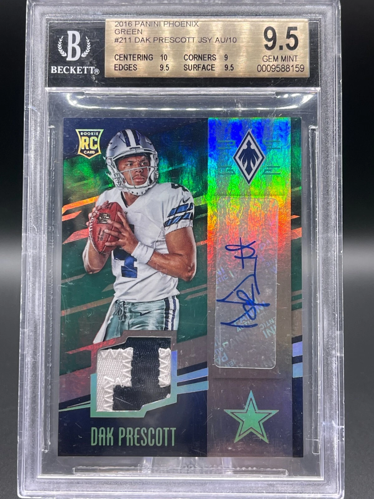 Dak Prescott Panini Phoenix #211 Autograph Jersey-Green Prime