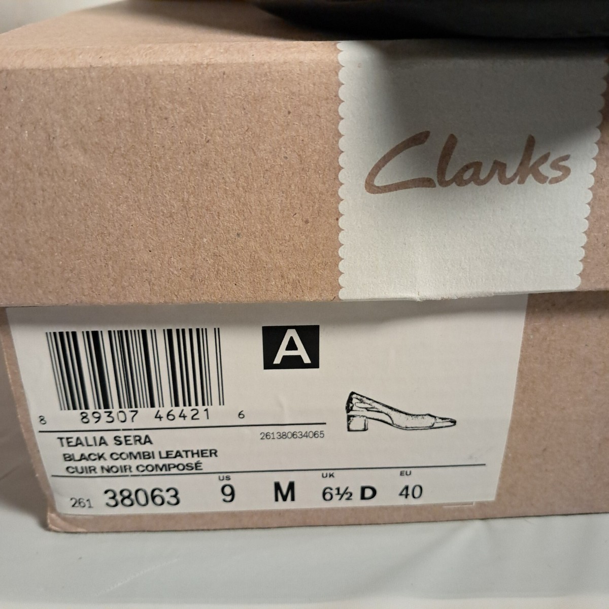 Clarks Women's Tealia Sera Blk Combi Leather Quilted Heel Cap Toe
