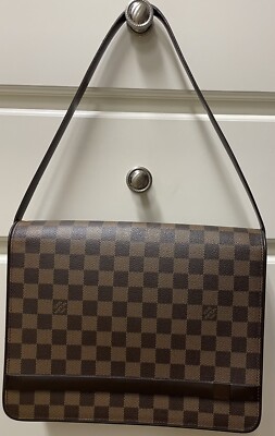 LOUIS VUITTON Damier Ebene Tribeca Carre Brown Flap Bag Authentic EUC