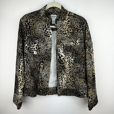 Chicos Womens Cotton Blend Open Front Jean Style Jacket SZ 1 M/8 Animal Print