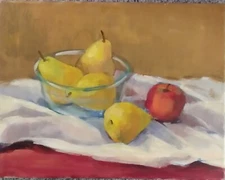 Original Oil Painting/Still Life/Elizabeth Naden/Pears & Apple/American Folk Art