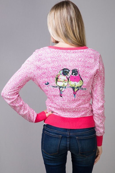 Super Nice KNITTED DOVE Lovebirds of a Feather Cotton Cardigan