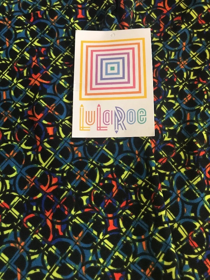 Leggings Lularoe TC Altos y Curvilíneos Negros Sólidos Amarillo Verde Azul Medallón Círculos Foto 2 de 4