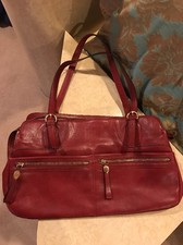 Red Leather Bag With Outer Zippered Pockets By Monsac