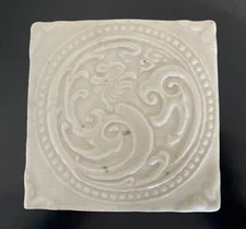 Pewabic Pottery Detroit Grey Wind Tile 6”