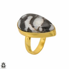 Size 7.5 - Size 9 Adjustable Zebra Dolomite 24K Gold Plated Ring GPR1632