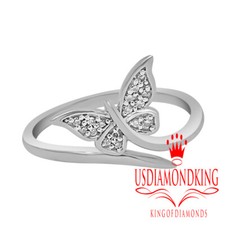 Ladies 10k Real White Gold .05ct Genuine Natural Diamond Butterfly Ring Band New