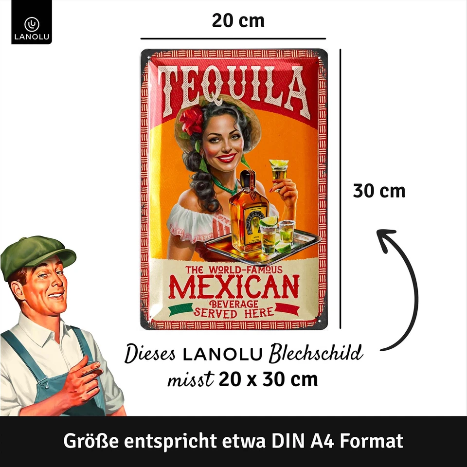 LANOLU Retro Blechschild TEQUILA Retro Bar Deko, Retro Deko, 20x30cm - Bild 3 von 4