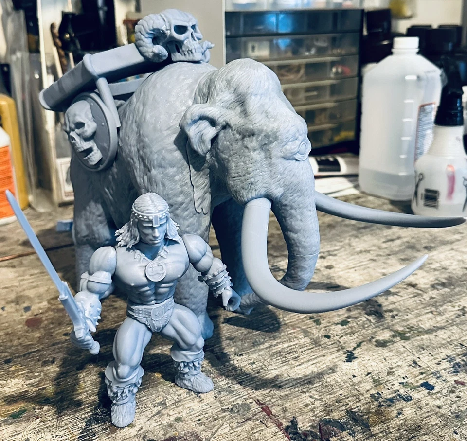 Custom Resin 5.5” Motu Style Woolly Behemoth Cyclops w King Conan Remco Heman Ko - Image 2 of 2