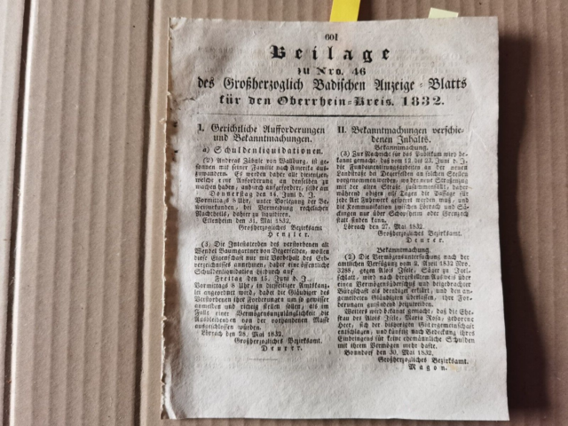 1832 Baden b46 Beschreibung Regenschirm / Diebstähle