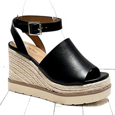 New Womens Black Wide Band Platform Wedge Esp...