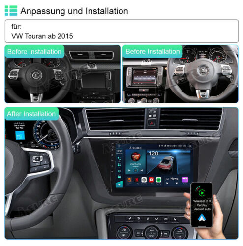 8-Core 4+64GB Android 14 Autoradio Carplay RDS GPS Navi Für VW Touran 5T 2015-22 - Bild 3 von 12