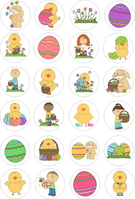 24 edible Easter 1 party decorations Iced Icing Fondant 4cm Cupcake Toppers Cake - Image 1 of 3