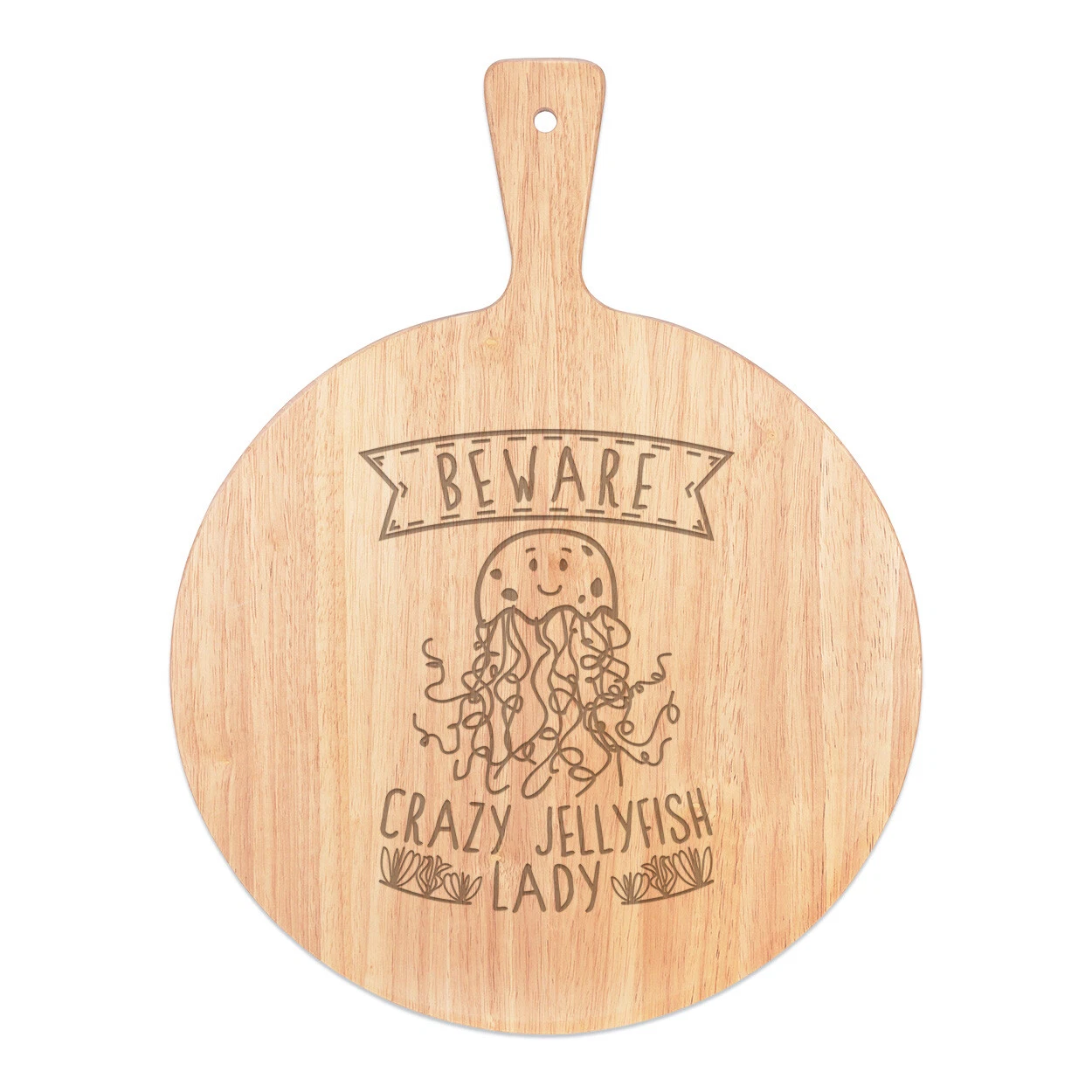 Beware Crazy Jellyfish Lady Pizza Board Paddle Wooden Funny Animal