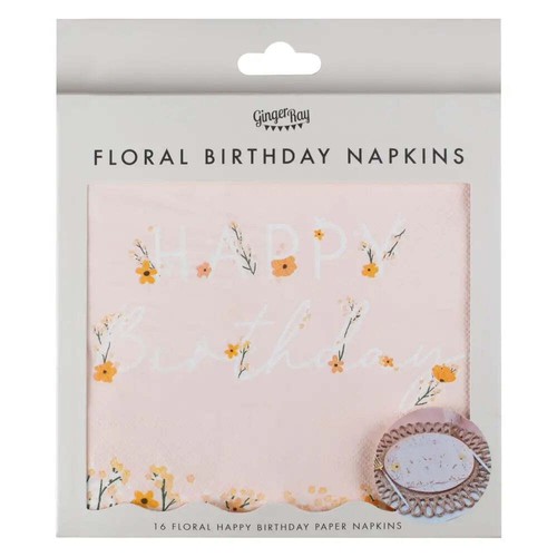 Birthday Bloom Pink Floral Paper Napkins 16pk High Tea Flower Serviettes Decor - Picture 4 of 5