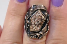 Vintage Handmade Studio Sterling Silver & Agate Ring - Size 5