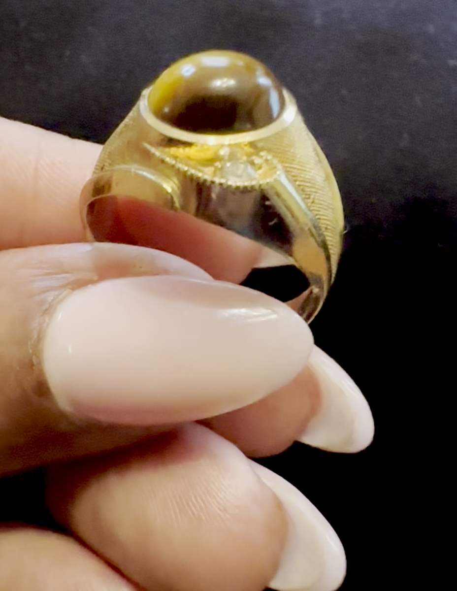 よ*け様 タイガーアイ　10K GOLD FILLED ヴィンテージ　「C&C」 10K Yellow Gold filled Tiger Eye With Diamond Accent Size 9 Ring