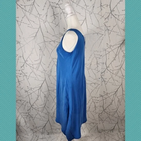 Vestido midi fluido azul crudo 100 % seda cuello en V | Para mujer S Foto 2 de 4