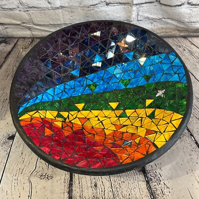 35cm Regenbogen Sterne rund Mosaik Handarbeit Keramik Glasfliese Schale Obst