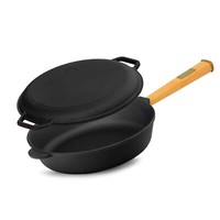 28Cm Gusseisenpfanne Deckel-Bratpfanne Gusseisen Induktion Holzgriff Schmortopf