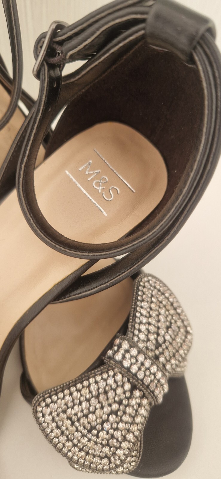 NEW M&S Ladies high heel shoes size 4.5 black with diamanté bow eBay