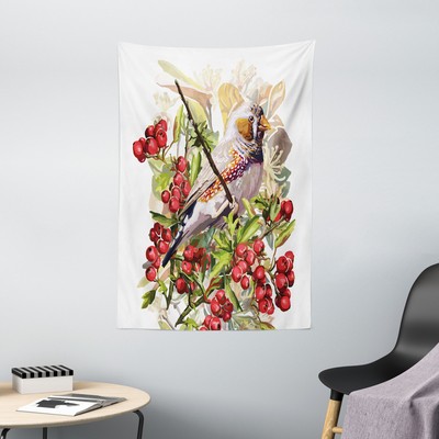 Rowan Tapestry Colorful Bird and Shrubs Print Wall Hanging Decor