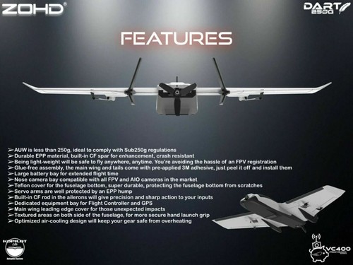 ZOHD Dart250G 570mm Wingspan PNP FPV Remote Control Drone Glider Plane Airplane - Picture 3 of 13